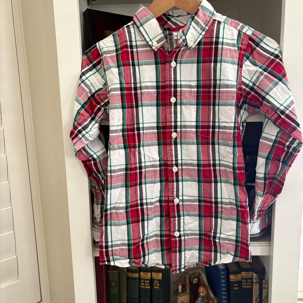 GYMBOREE Boys Red Green  Plaid Button Down Shirt Christmas Holiday Medium 7/8